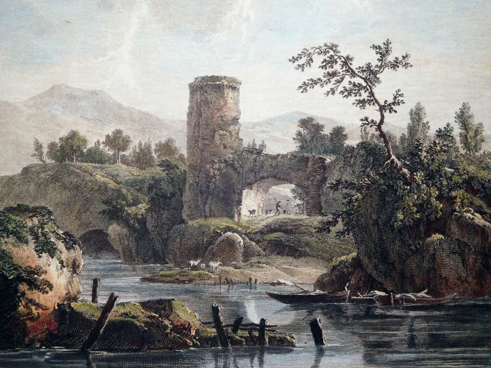 Radierung, Landschaft bei Gaillon, J.B. Pillement/ J.B. Racine, ~1770, L B 12 - Bild 4 von 4