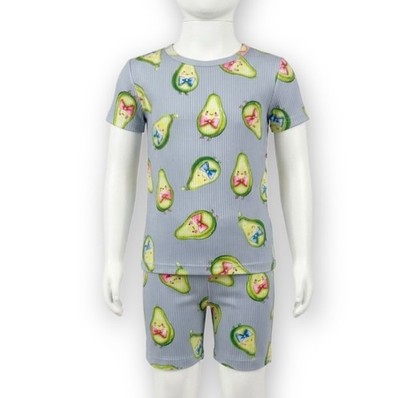 Topgal Girls Size 6 Ribbed Slate Blue Avocado Print 2 Piece Pajama Set