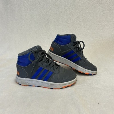 Adidas Hoops Mid 2.0 Kinder Turnschuhe Grau Blau Orange Kunstfell Größe 11K