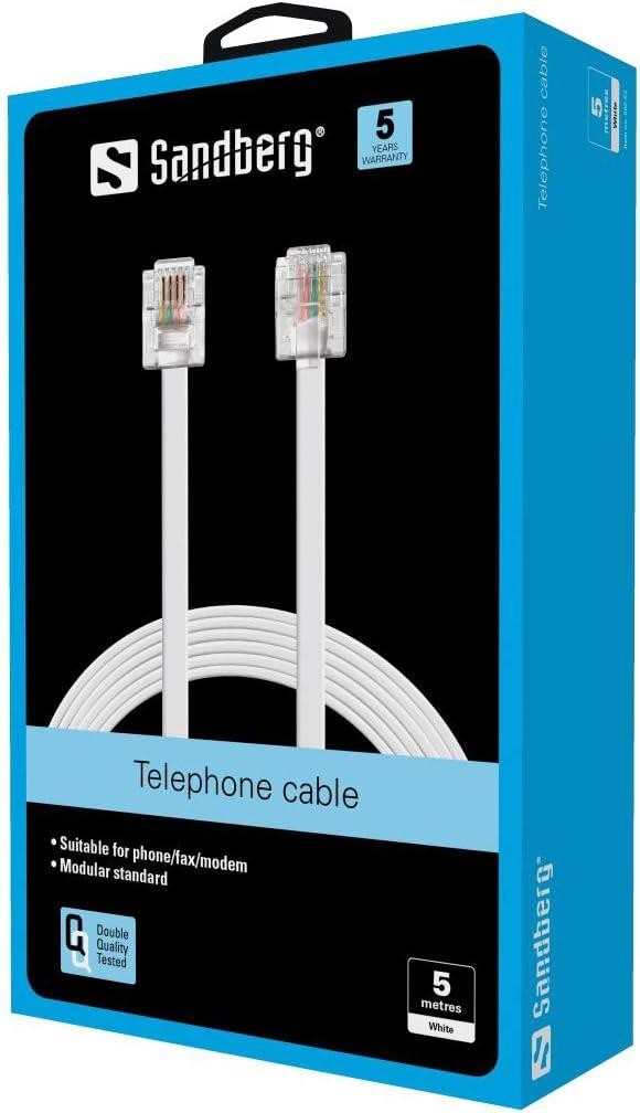 Sandberg Telephone Cable RJ11-RJ11 Male to Male 5m White - 502-52