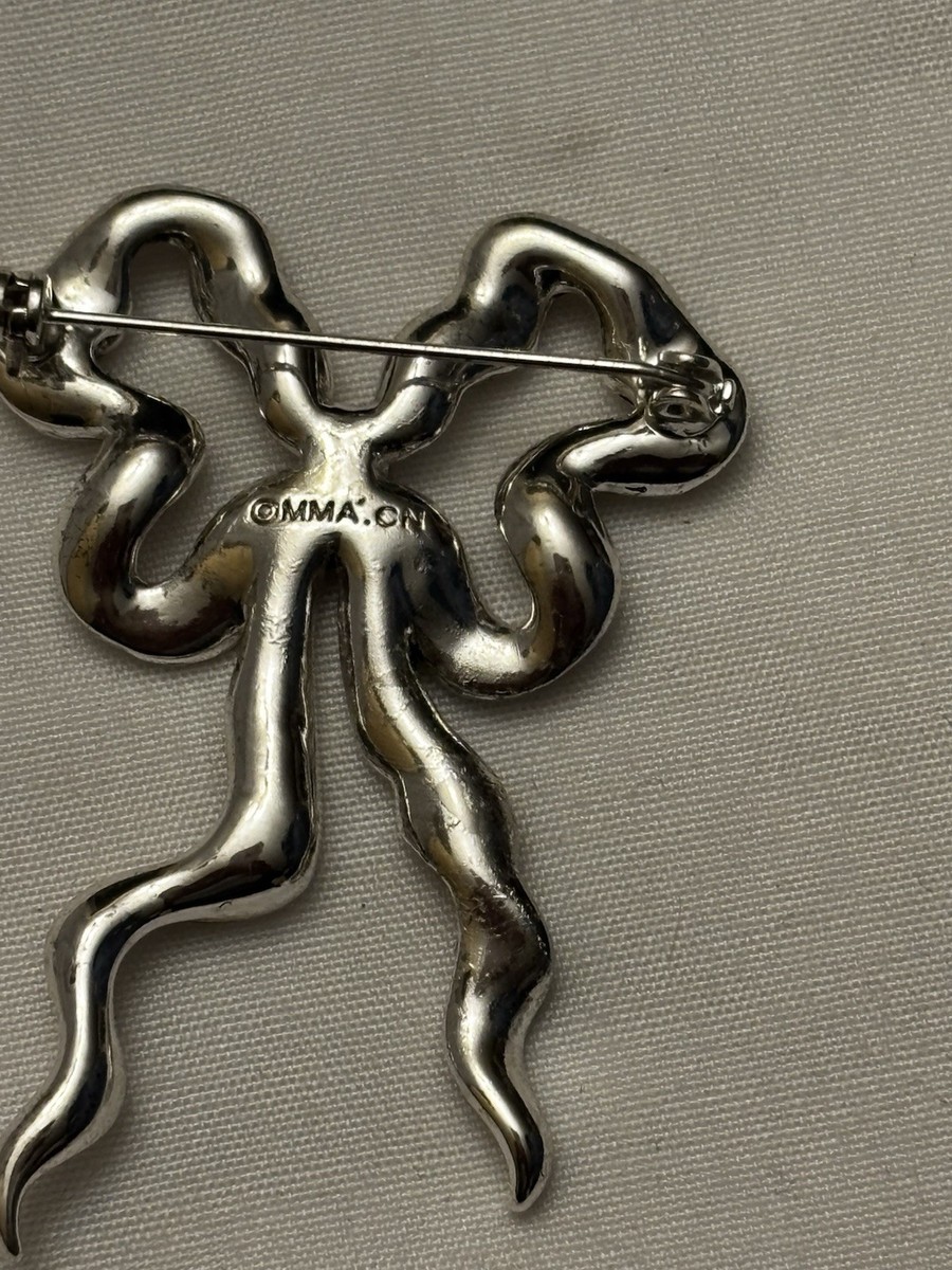 VINTAGE ? RHINESTONES SILVER TONE BOW BROOCH PIN  MMA . CN View 2