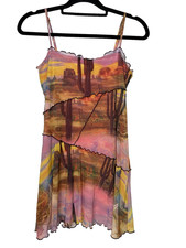 Urban Outfitters Moxie Mesh Mini Slip Dress Desert Print Women's Small Cactus