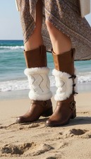 Women Boots Covers Toppers Pair White Faux Fur Slip On Booties High Heels White