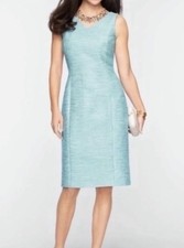 NWT Talbots Women’s Size 12 Blue Cotton Blend V-Neck Sleeveless Sheath Dress