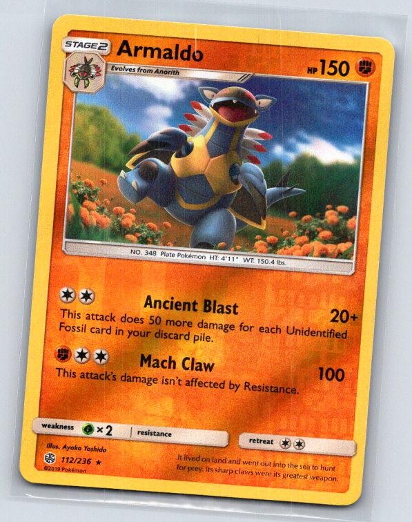 Armaldo 112/236 Rare Cosmic Eclipse Pokemon Reverse Holo Near Mint