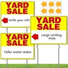 Yard Sale Signs with Stakes, 3 Pack 17 x 13 Inch Double Sided Weatherproof Co...