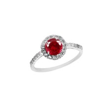 6x6 MM Round Red Ruby Ring With Zircon Accents In 925 Sterling Silver All Sizes