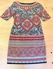 Maggy London Shift Dress Size 10 Red Black Abstract Zebra Pattern Short Sleeve
