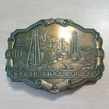 VINTAGE HUGHES TOOL&OIL Co Texas USA Brass Belt Buckle Montauk Silver Co England