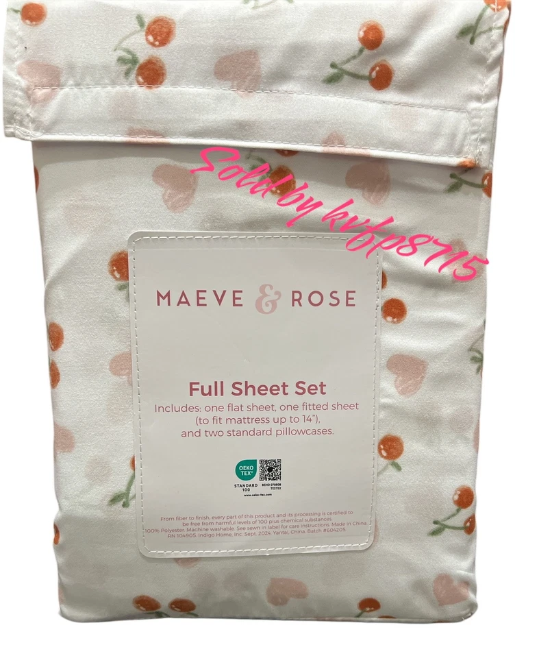 Juego completo de sábanas con patrón de rubor cerezo corazones de San Valentín 4 piezas nuevo con etiquetas rosa, rojo Foto 2 de 3