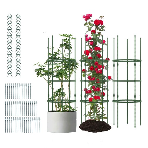 3-Pack Garden Tomato Trellis 60" Plant Support Cage w/Adjustable Size for Plants