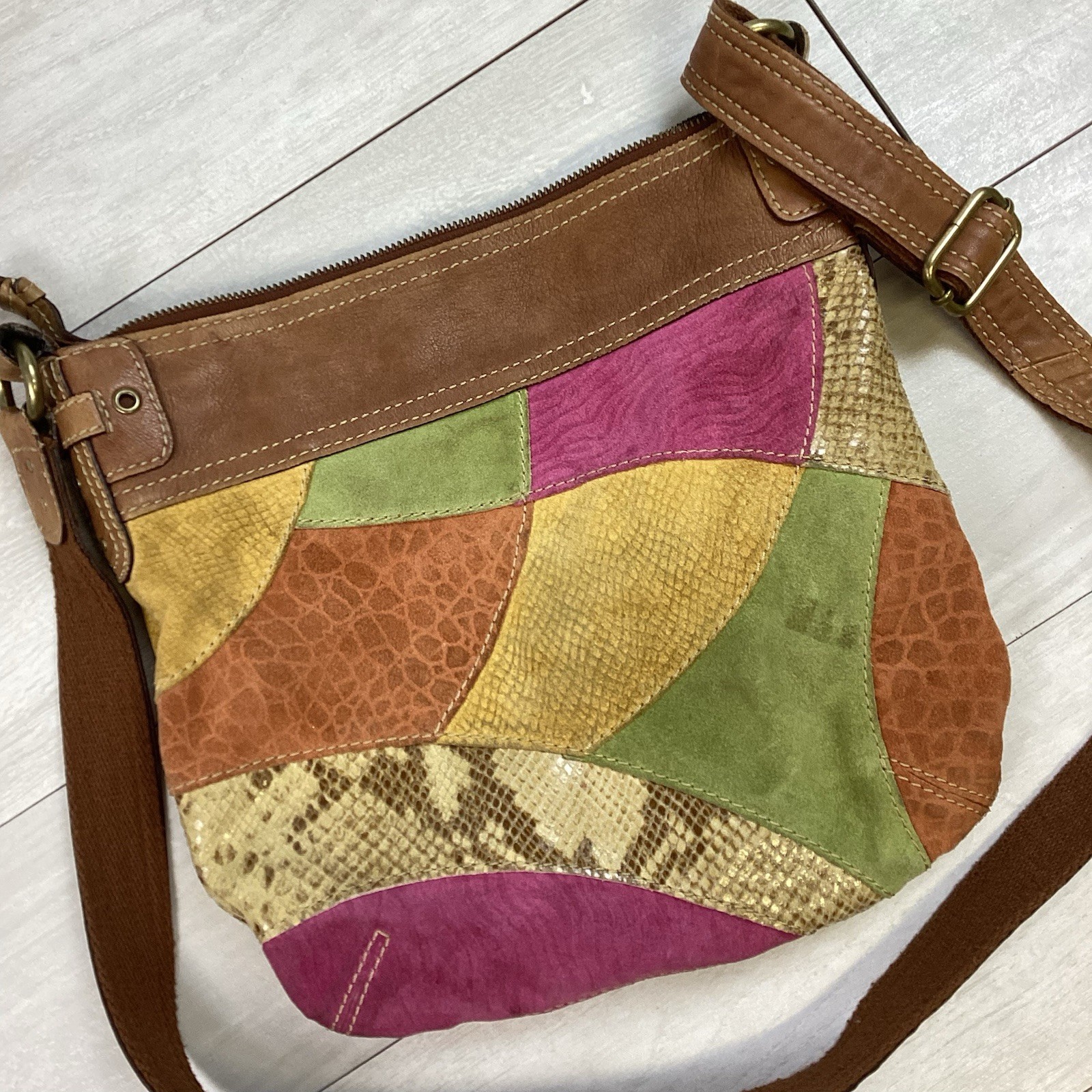 FOSSIL Leather Suede Lyla Patchwork Crossbody Sho… - image 5