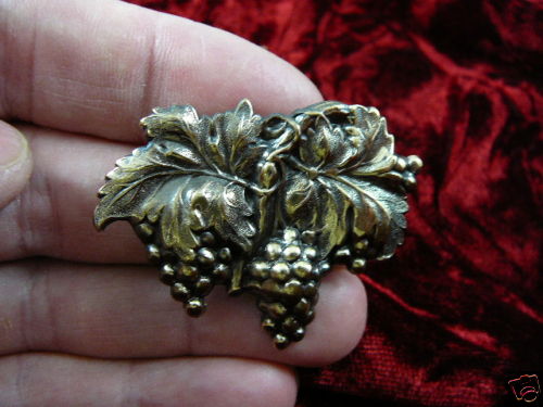 b-grape-6) Grape vine branch leaves I love wine grapes ivy BRASS