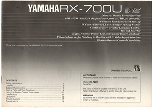Yamaha RX-700U Stereo Receiver Owners Manual -- Original, Vintage