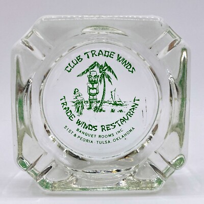 Club Trade Winds Restaurant Ashtray VTG Glass 51st & Peoria Tulsa OK Rt 66