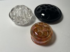 Lot Of 3 Vintage Glass Flower Frogs Amber Iridescent Carnival Black Clear