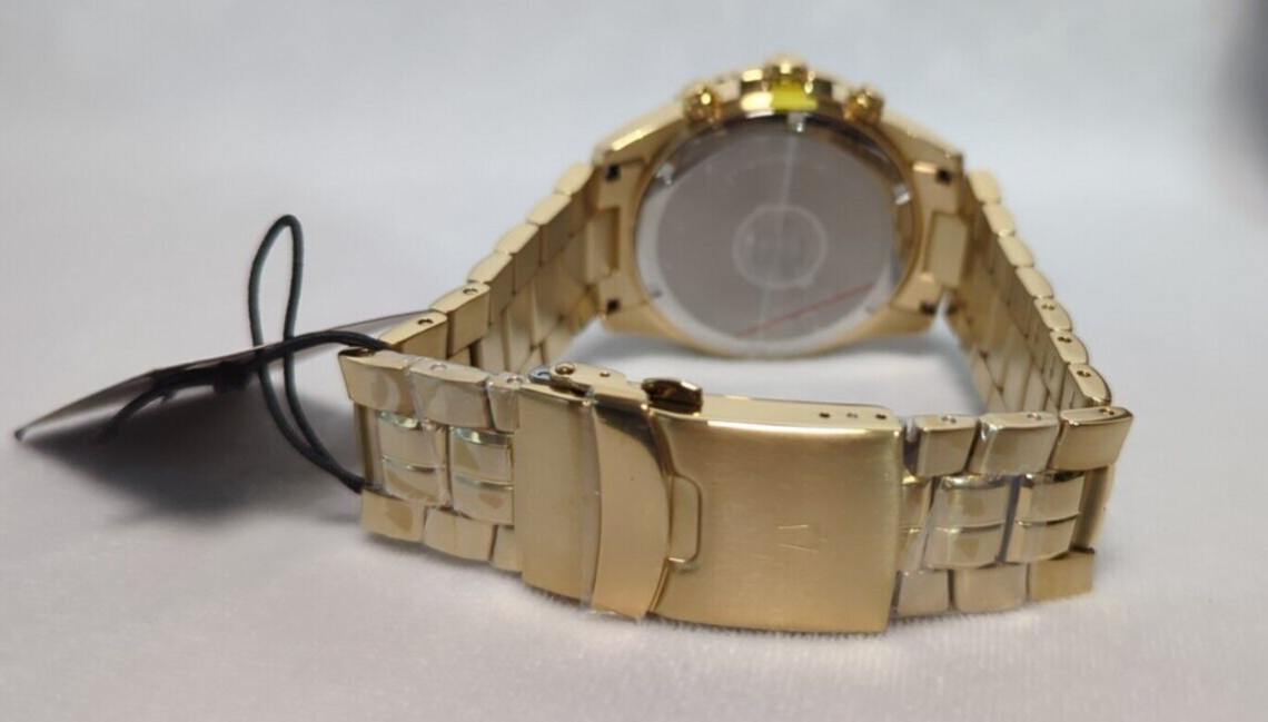 Bulova Mens Marine Star Gold Chronograph Stainless Watch Black  