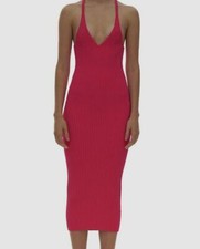  295 Helmut Lang Women's Pink Rib Midi Racerback Tank Dress Size M