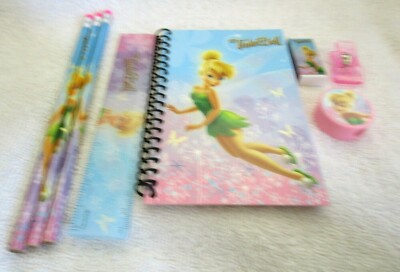 Tinkerbell 7pc Stationary Set Note Pad,3 Pencils,Eraser,Sharpers,Clip-Brand New!