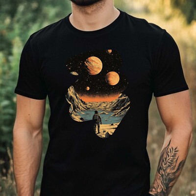 Herren T-Shirt Weltraum Fantasielandschaft Motiv Baumwolle Größe XS bis 5XL