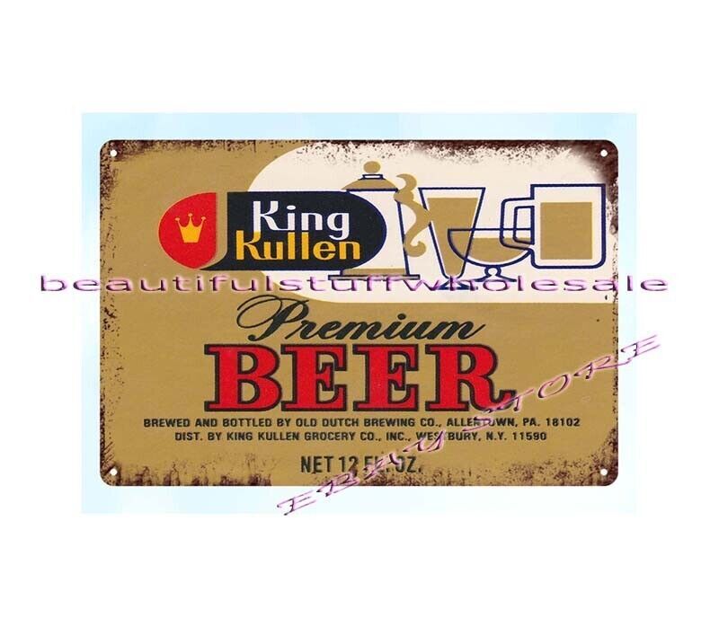 1960s King Kullen Premium Beer Tin Sign by Old Dutch Brewing Co Allentown PA