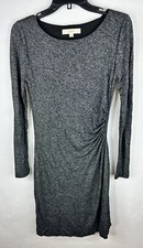 Loft Women’s Dress XS Gray A Line Long Sleeve Lined Stretch Ruched Ann Taylor