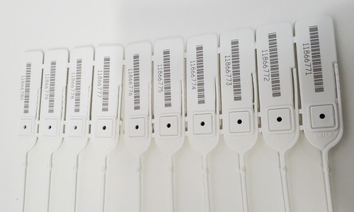 50 Small White Plastic Barcode Rat Tail Inventory Barcode Security Tags Seals - Picture 5 of 9