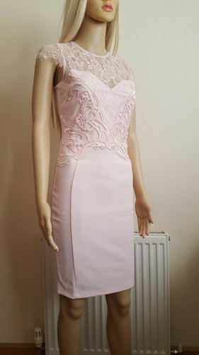 BNWT Lipsy Pink Lace Applique Silhouette Bodycon Shift Dress UK10 RRP £65 - Picture 4 of 8
