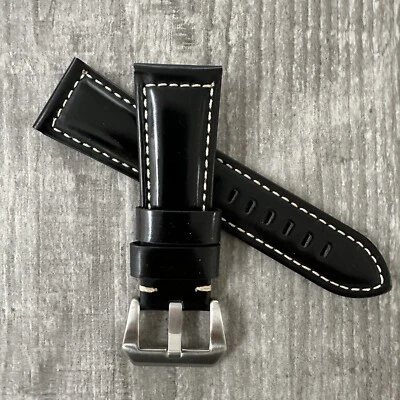 Bracelet De Montre En Cuir Noir Breveté De 26Mm Pour OFFICINE PANERAI PAM - Photo 1/4