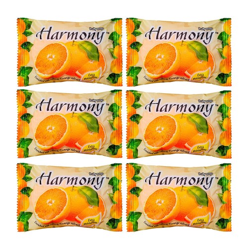 6x Orange Harmony Fruity Soap Bar Extra Moisturizer Brighten Soft Aloe Vera 75g