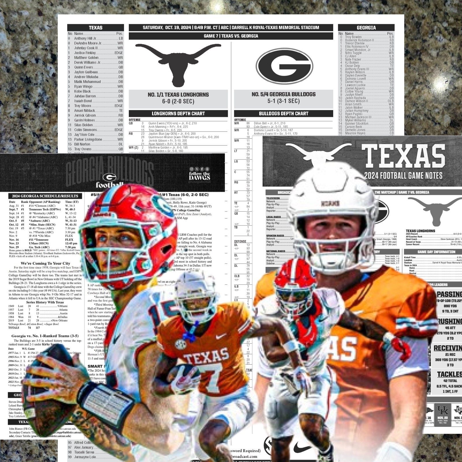 2024 Texas vs Georgia - Game Flipcard & Program Notes Oct 19 Football NCAA