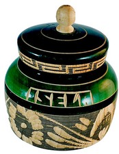 Boite à bibelots mexicaine sculptée main motif floral vert 5 en hauteur - ronde