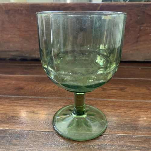 Vintage Bartlett Collins Coin Dot Thumbprint Avocado Green Goblet