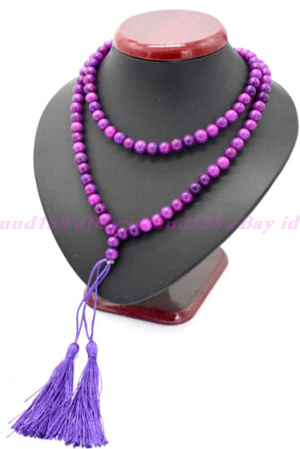 Buddha Tibet Collana Mala Tibetana In Sugilite 8mm - 108 Grani Viola Per Meditazione E Preghiera, Fatta A Mano, Lunghezza 32 Pollici Collana Mala Buddista - Foto 3