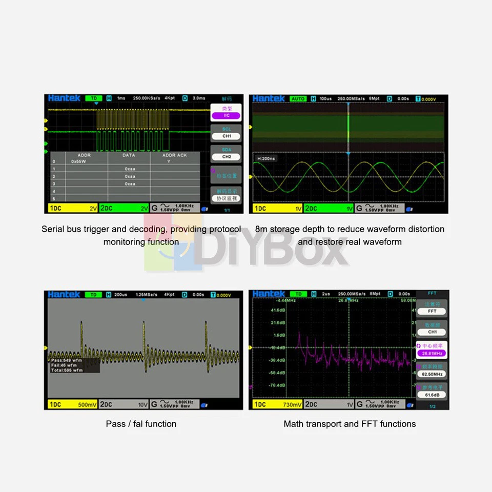 Hantek Digital Storage Oscilloscope 2CH 150Mhz 1GS/s DSO2C10+2D15 Signal Source - Image 3 of 4