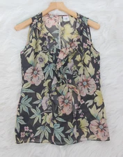 Cabi Women's Sleeveless Floral Ruffle Blouse Top V Neck Sz XS #1603