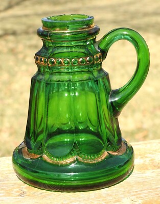 #2 OLD Syrup Pitcher 9-Panelled Emerald Green w/ Gold MISSING LID