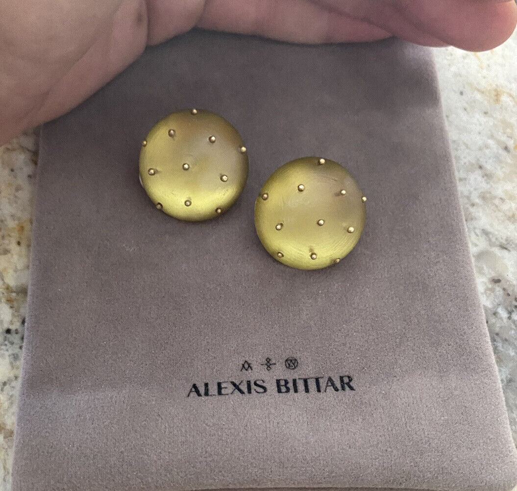 100% Authentic Alexis Bittar Lucite Dome Gold Studded Clip On Earrings