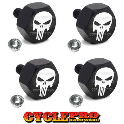 Punisher Skull WB 2 Black Billet License Plate Frame Hex Bolts for Harley Punisher Skull WB 2 Black Billet License Plate Frame Hex Bolts for Harley