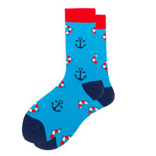 Chaussettes originales bleues rouges ancres marines barres navigation rétro