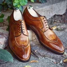Handmade Men's Goodyear welted Tan leather Patina Leather Dress Shoes For Party