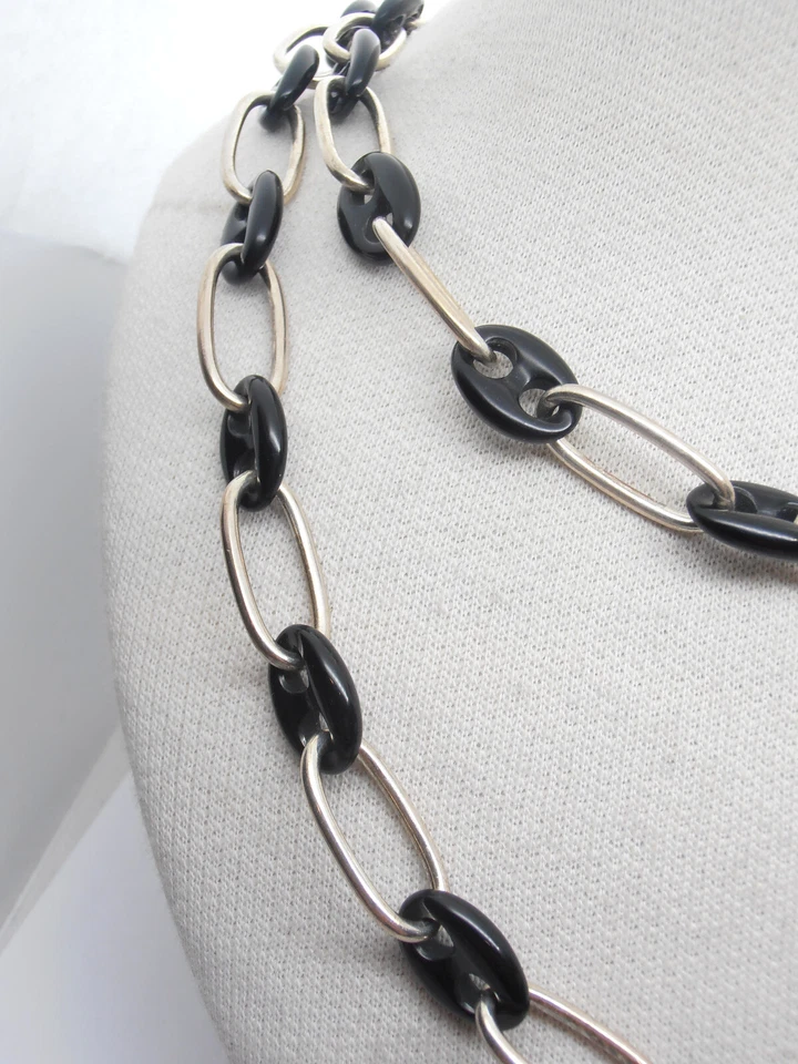 Collana in Onice Naturale e Argento 925 - Girocollo Pietra Dura nera - Immagine 2 di 4