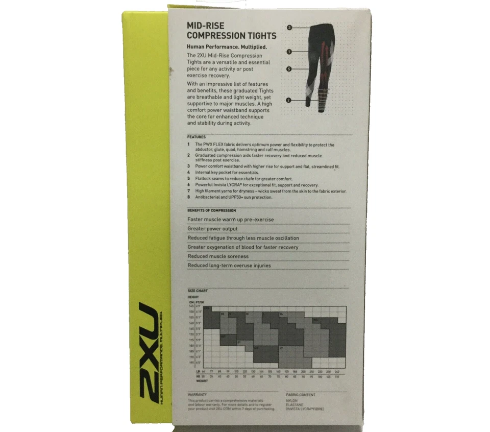 2XU Compression Tights Women's Mid-Rise Workout Pants, Black, Large, WA2864b - Image 3 of 4