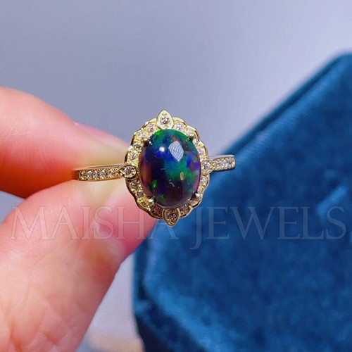 Natural Black Opal 9X7 MM 925 Sterling Silver October Birthstone Engagement Ring - Bild 12 von 12