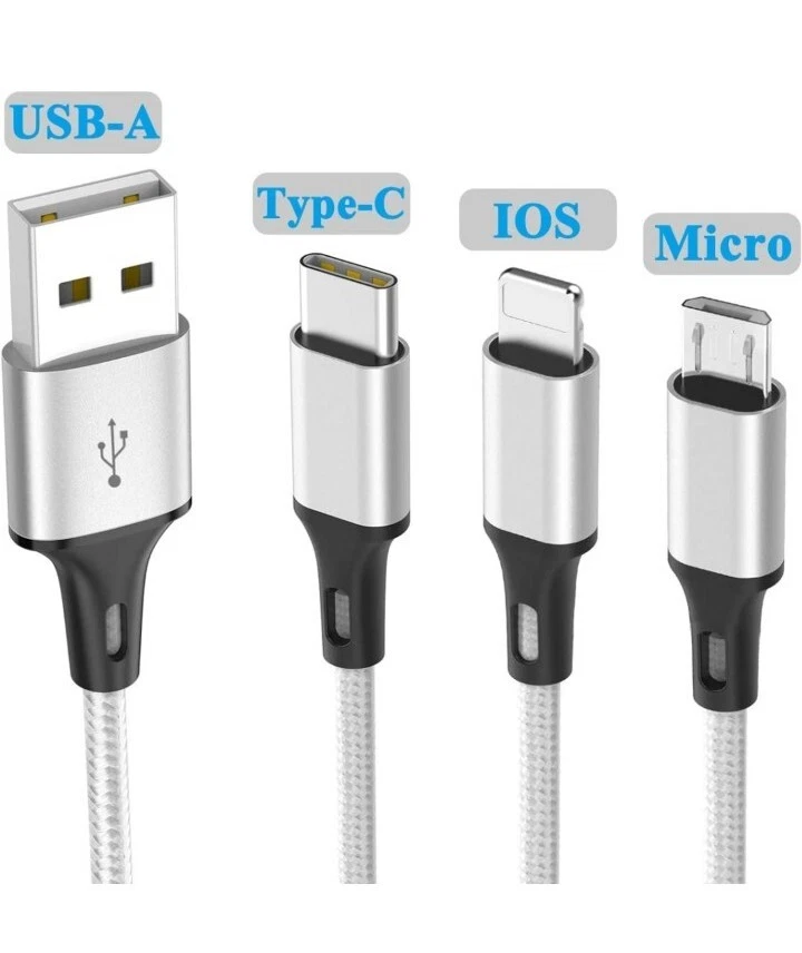 3 pk - 3 in 1 USB Charging Cable Universal Multi Function Charger Cord. 4FT Each - Image 3 of 4