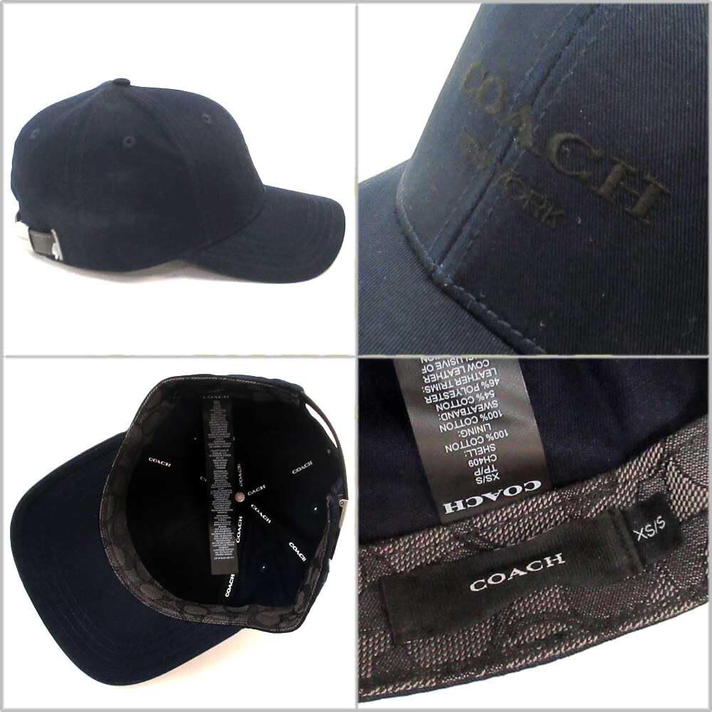 Coach Navy Blue Black Embroidered Adjustable Baseball Cap Hat, M/L