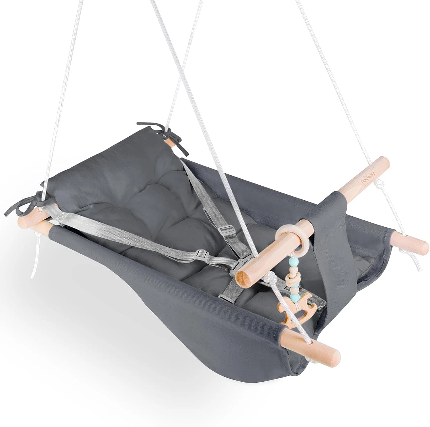 Indoor/Outdoor Baby Swing with Adjustable Harness & Macaroon Toy - Dark Grey