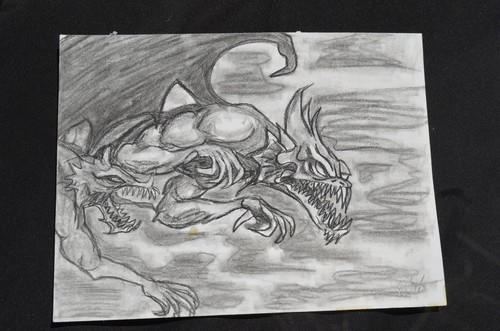 Original Art Flying Demons Drawing on Paper Nicole Swanbeck 9x12"