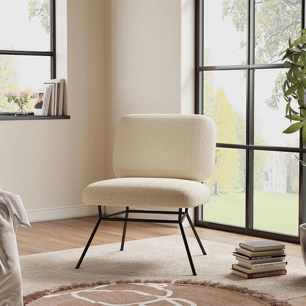 Teddy Fluffy Upholstered Armchair Nordic Accent Chair Living Room Bedroom Sofa
