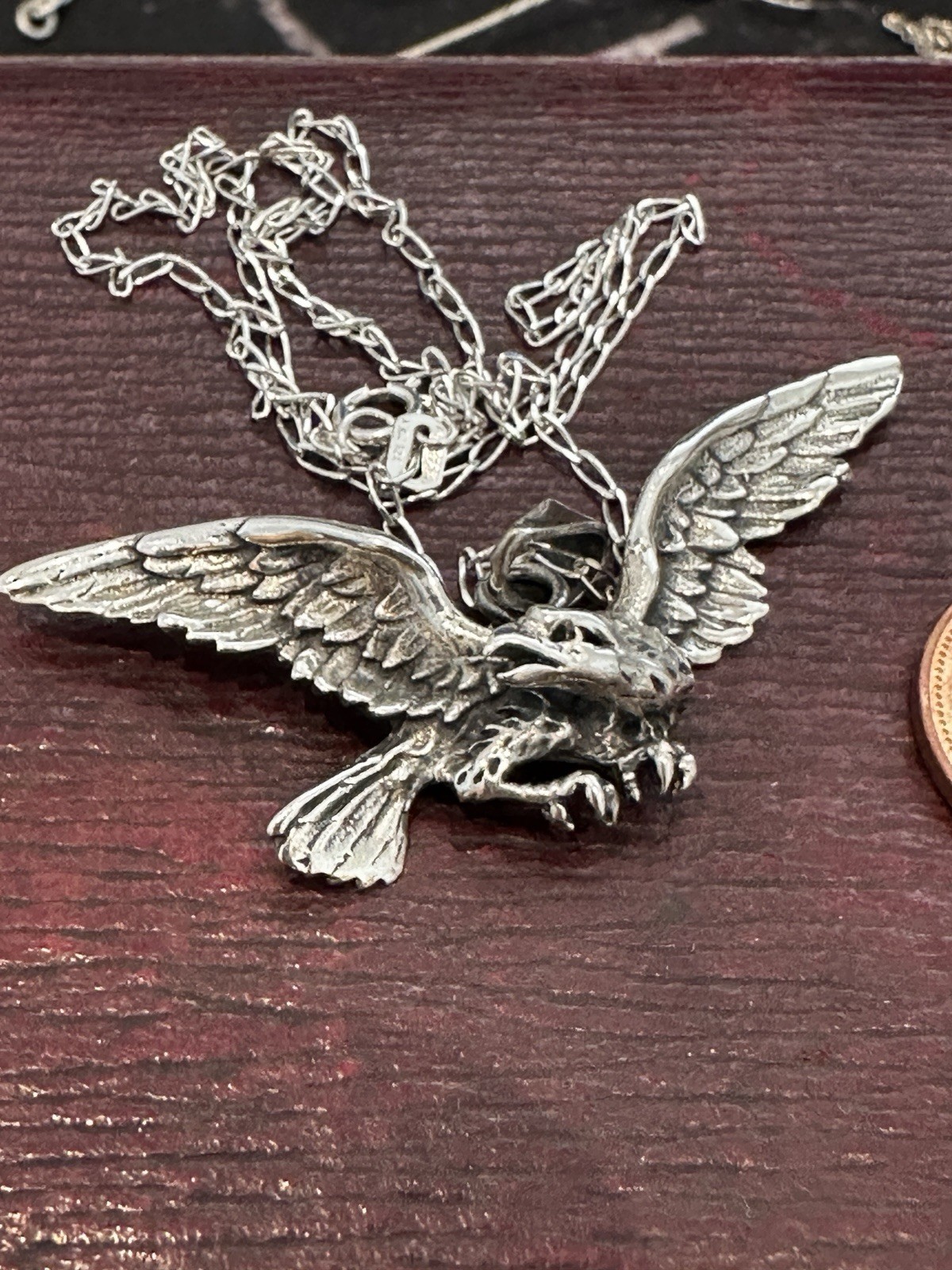 Vintage 925 Solid Sterling Silver Eagle Pendant O… - image 9